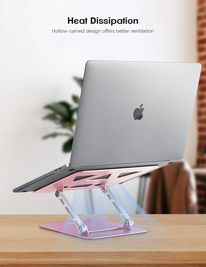 Aoviho Adjustable Laptop Stand for Desk,Portable Laptop Stand Holder and Riser,Foldable Aluminum Notebook Computer Stands for MacBook Air Pro HP Lenovo Dell Samsung, 10-15.6 inch,Blush Rose Silver - Image 3