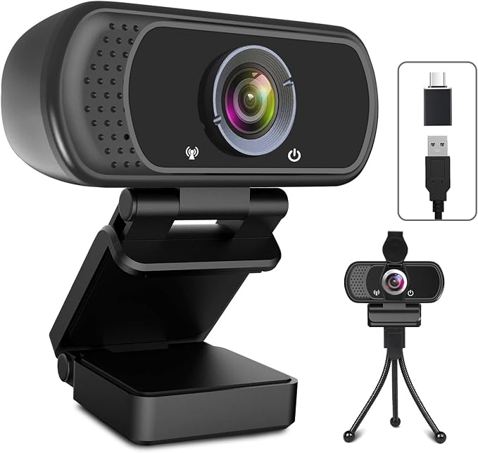 USB C Webcam for Switch 2 / PC: 1080P HD Web Cam with Mic,Computer Camera | with Privacy Cover & Tripod Stand for MAC Desktop Laptop, Wide Angle Webcam Pro Streaming Web Camera for Skype/Teams/Webex by ToLuLu