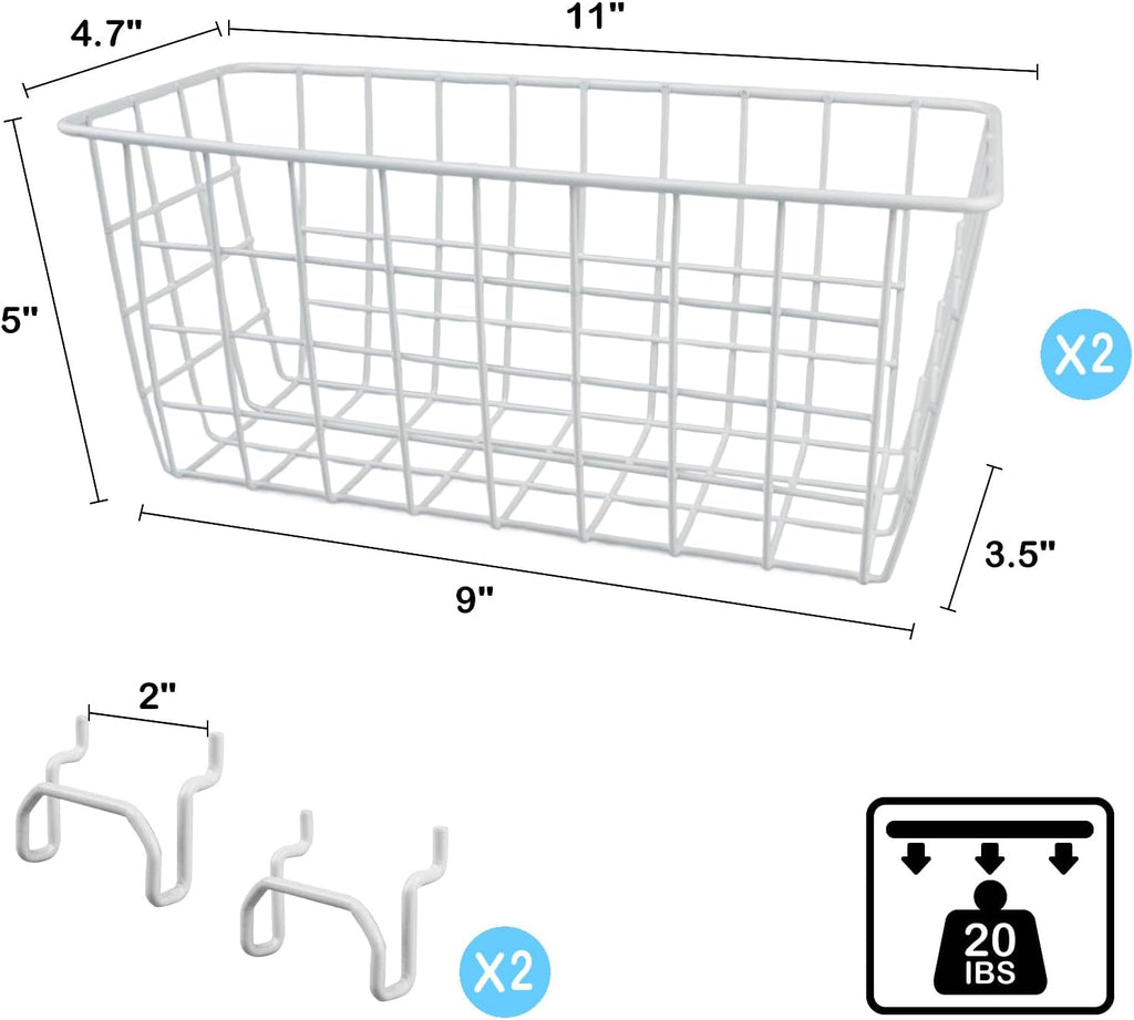 Pegboard Baskets 2 Pack Peg Board Metal Shelves Organizers (Medium, White) - Image 3