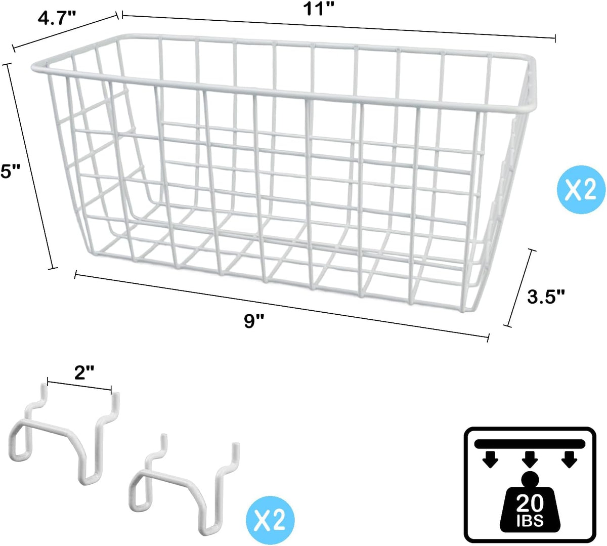 Pegboard Baskets 2 Pack Peg Board Metal Shelves Organizers (Medium, White) - Image 3