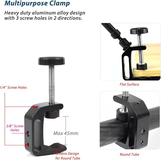 21"/53cm Adjustable Magic Arm with Super Clamp, Overhead Phone Mount, Heavy Duty Desk Camera Mount & Clamp,Flexible Joints Articulating Friction Arm for Light, Webcam, Mic, Action Camera - Image 6