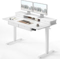 CubiCubi 48" x 24" Standing Electric Desk with Drawers, Warm White | Height Adjustable Workstation, Computer Sit Stand Up Office Table with Large Storage Shelf, 4 Drawers and 2 Hooks by CubiCubi