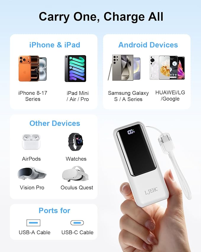 Mini Portable Charger,Small 22.5W PD Power Bank,10000mAh USB C in&Out Fast Charging Pocket Size Battery Pack,Travel Essentials Phone Charger for iPhone 17 16 15 Pro Air,Samsung S24,Android,iPad etc - Image 7