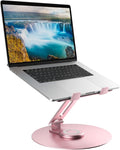 Swivel Laptop Stand for Desk, Adjustable Height Aluminum Computer Stand with 360 Rotating Base, Foldable Ergonomic Riser, Portable Laptop Holder Compatible with MacBook, All Laptops 10-17'', Pink by Epherie