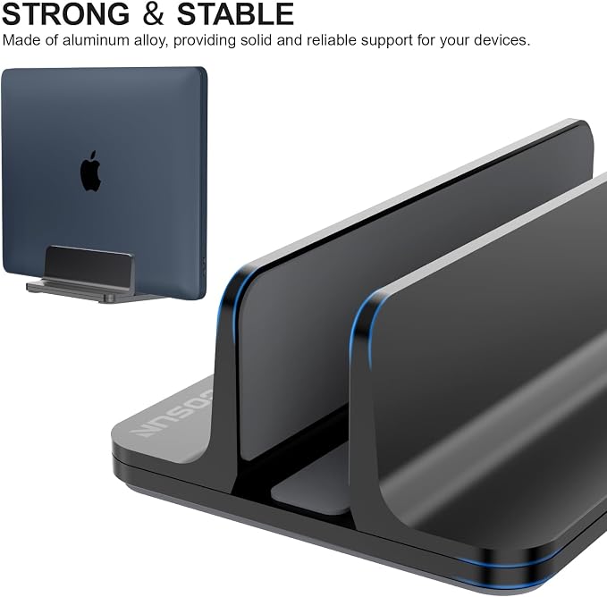 YICOSUN Aluminum Vertical Laptop Stand for Desk - Adjustable Width Dock for MacBook, Surface, Samsung, HP, Dell up to 17.3 inches - Space-Saving & Protective Design - Black - Image 4