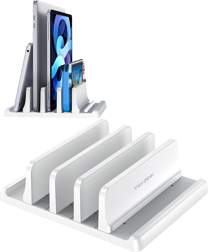 Vaydeer 3-Slot Vertical Laptop Stand Made of Premium ABS Plastics 5 in 1 Design Space-Saving Adjustable Desk Organizer for All MacBook/Chromebook/Surface (White) by Vaydeer