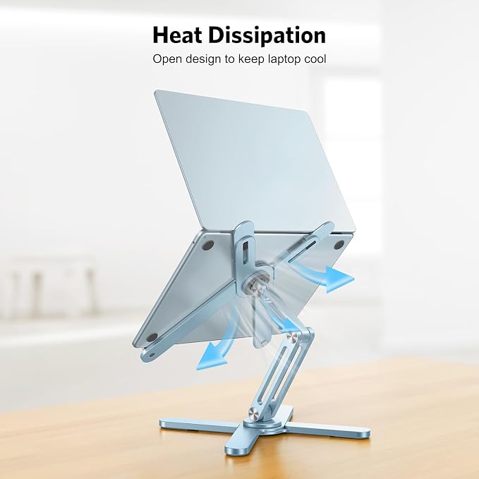 OMOTON LA10 360° Rotating Laptop Stand Riser Foldable for Desk, Sky Blue | Aluminium Aolly, Adjustable Height Angles, Collaborative Work, Easy Storage, Fits Laptops up to 17", for MacBook Pro/Air HP - Image 9