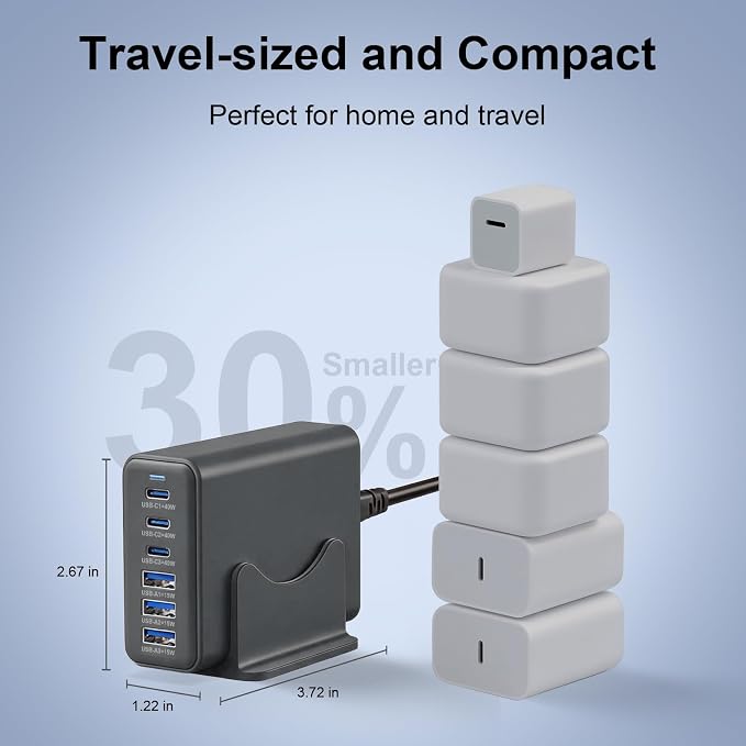 165W Charging Station, 6 Port Desktop Charger, 3 Ports 40W Grey | USB Charger Block, 3 x USB A 15W, 3 x USB C 40W, Compatible with iPhone, Galaxy, MacBook, iPad, Home Office, Travel and More - Image 7