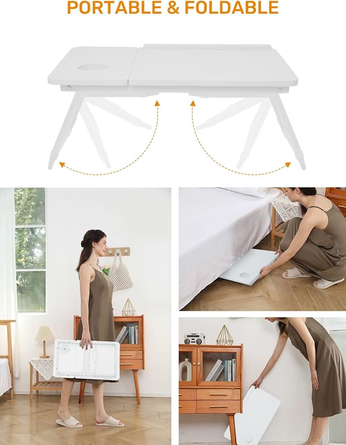 Lap Desk for Couch/Sofa/Floor, 5-Angle Adjustable Bed Desk with Foldable Legs &Cup Holder, Light Weight Bed Tray Table for Writing/Eating/Reading, Portable Laptop Stand for Adults, Kids - Image 4