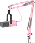 FIFINE AmpliGame AM8TP XLR Gaming Microphone USB PC Dynamic Mic Kit | Streaming RGB Mic with Headphone Jack, Mute Button, Boom Arm Stand for Computer/Mixer, for Vocal, Recording, Podcast, Pink by FIFINE