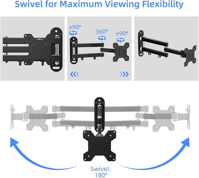 suptek TV Wall Mount Bracket Monitor arm TV Wall Mount Bracket Display arm Monitor Mount for 13-30" Adjustable up/Down, Left/Right Angle, 28.66lbs Load Capacity VESA75-100mm MA2776 - Image 4