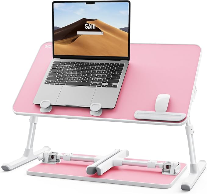 SAIJI Height & Angle Adjustable Laptop Stand for Bed, Lap Desk Tray Table | Light Weight Foldable Portable Laptop Table for Couch Sofa Chair Floor Desk for Adults, Kids (Pink) by SAIJI