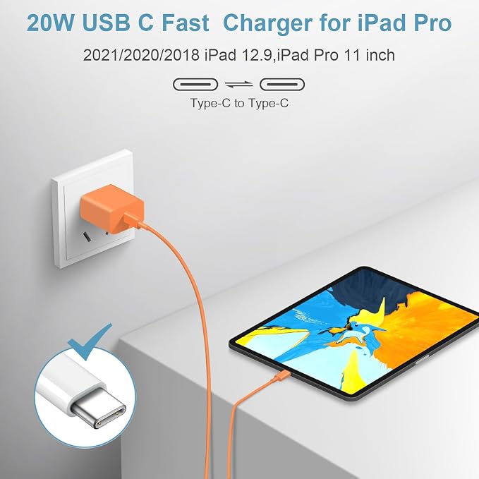 iPhone 17 16 15 Charger Fast Charging Type C Chargers USB C Charger Block | for iPhones, iPads,Tablets, Android phones,20W iPhone Charger USB-C Power Adapter,with Long 6FT USB C Charging Cables(Orange) - Image 6
