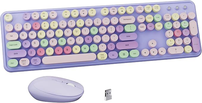 Colorful Wireless Keyboard and Mouse Combo Purple Colorful | Full-Sized Office Keyboard with Typewriter Flexible Keys, 2.4GHz Dropout-Free Connection, Optical Mouse for PC Laptop by FCPLU