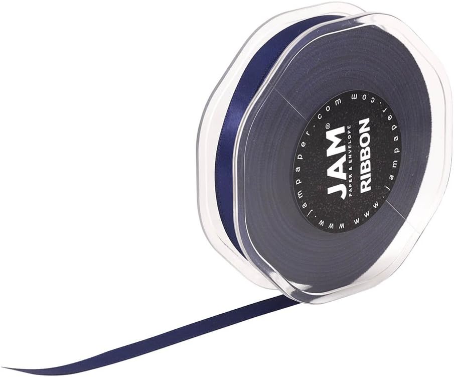 JAM PAPER Double Faced Satin Ribbon - 3/8 Inch Wide x 25 Yards - Navy Blue - Sold Individually - Image 2