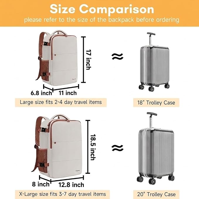 Taygeer Backpack for Women, College Backpack with Laptop Compartment 40l | Travel Laptop Mochila Carry On Luggage with Shoe Pouch, Airline Approved Personal Item Bag for Weekender Hiking, Khaki White - Image 6