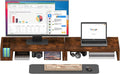 Wood Dual Monitor Stand Riser for Desk, 30" Long Monitor Riser with Pen Holders, Desktop Storage Organizer for 2 Monitors, Computer, Laptop, PC, Printer, TV, Rustic Brown (Dual) by HUACZ