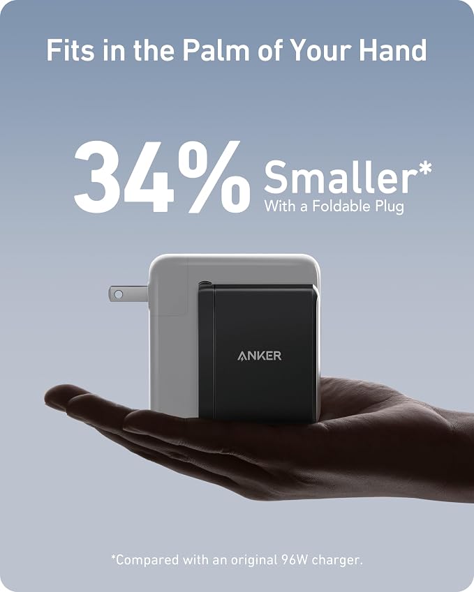 Anker Nano 100W MacBook Charger, 3-Port Fast Compact GaN USB Charger Block | With 1 Pack & 1 Cable for MacBook Pro/Air, Pixelbook, ThinkPad, Dell XPS, iPad Pro, iPhone 17 Series, Galaxy S23, and More - Image 3
