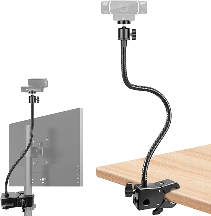 Webcam Stand, Webcam Mount Gooseneck Arm with Phone Holder Web Camera Stand Desk Mount Clip Clamp for Logitech Webcams C922 C930e C920S C920 C615 C960 C920x BRIO 4K NexiGo N60 and More by Unknown
