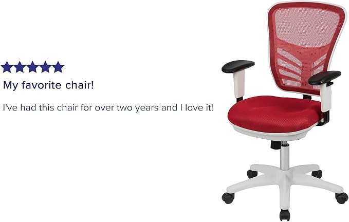 Flash Furniture Mid-Back Mesh Executive Office Chair, White/Red | Adjustable Armrests, 360° Swivel, Height Adjustable, Commercial Grade - Image 5