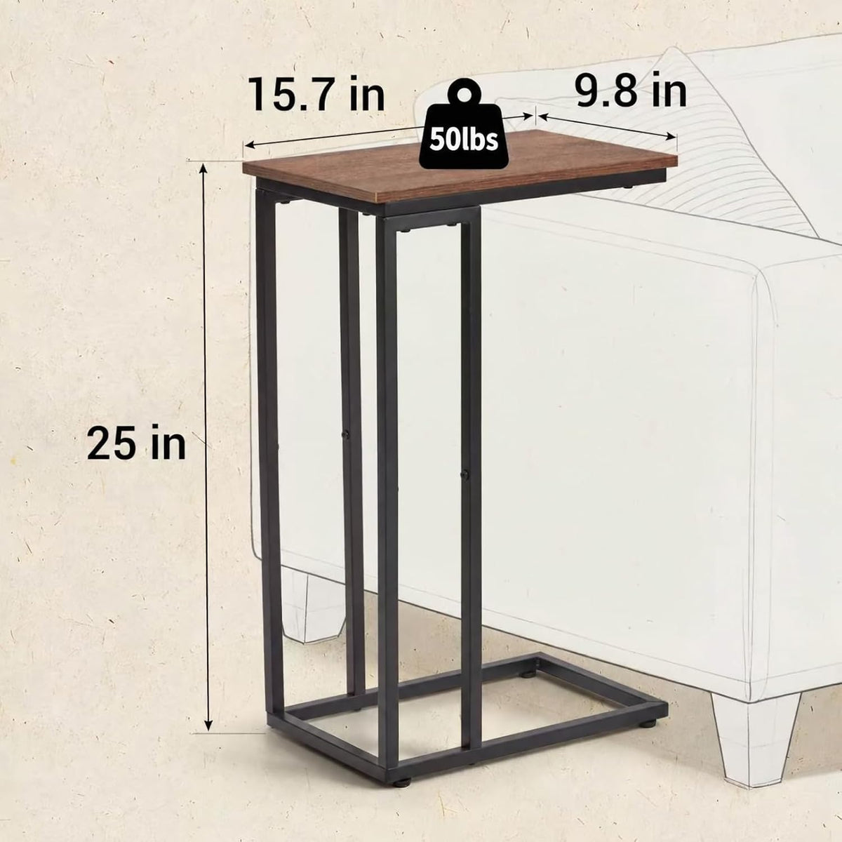 C-Shaped End Table - Slim Slide-Under Couch TV Tray Side Table - Image 3
