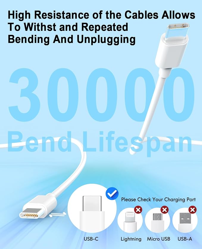 iPhone 17 16 15 Charger, 4 Pack 40W USB C Charger Dual Port Fast Charging Block (4-Pack 6 ft USB C to C Cable Cord Included) for iPhone 17 16 15 Pro Max/15Pro/15/15Plus,iPad | USB C Charger Fast Charging (4-Pack 6 ft USB C to C Cable Cord Included) for... - Image 4