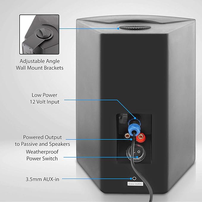 Pyle 6.5-Inch Wall Mount Waterproof Bluetooth Speaker System – Indoor/Outdoor Audio Pair with Built-in Digital Amplifier, Weather-Resistant Housing, High-Power Sound, Easy Installation (Black) - Image 7