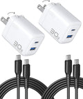 INIU Mini USB C Charger, 30W GaN Fast Charging ETL Certified Wall Adapter Block with Smart Phone Protection, Dual Port with 5ft Type C Cable for iPhone 17 iPad Samsung Google Switch etc [2-Pack White] by INIU