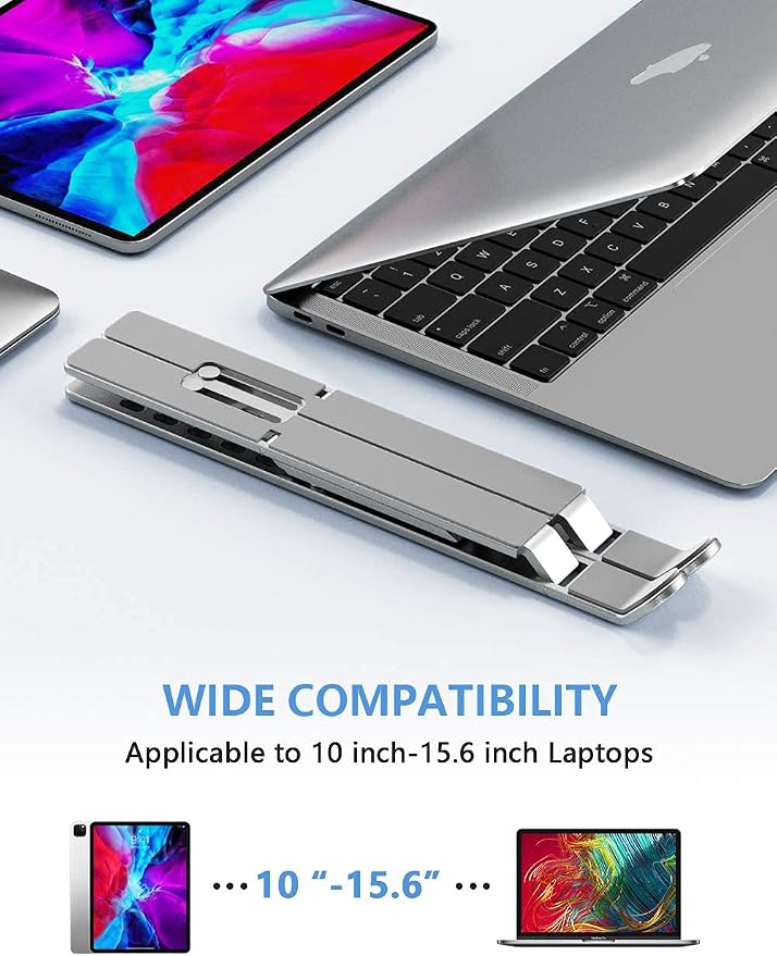 Laptop Stand, Adjustable Aluminum Foldable Portable Holder, Upgrade Whole Anti-Slip Silicone Pad, Laptop Riser for Desk Compatible with MacBook Air Pro/iPad, Lenovo and More 10-15.6” Tablets - Image 2