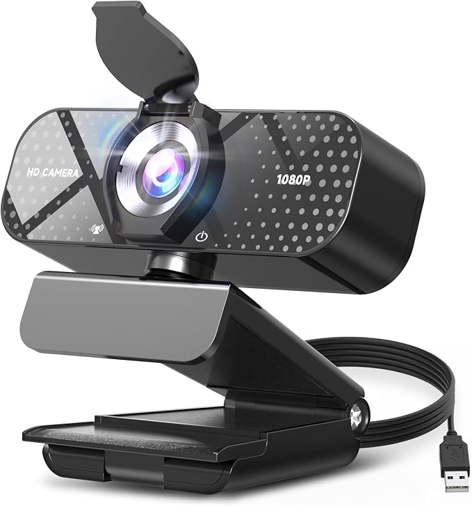 TRAUSI 1080P Full HD Webcam with Noise-Canceling Mic, Auto Light Correction, Privacy Cover and Wide Angle Lens, Plug & Play USB Camera for Laptop/Desktop/PC/Mac, Compatible with Zoom/Teams/Streaming by TRAUSI