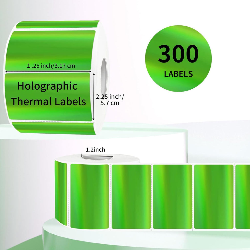 2.25"x1.25" Thermal Labels, Holographic Green Thermal Labels- Strong Adhesive Thermasl Stickers for Small Business, Shipping, Mailing, Price Tag, Non BPA&BPS/ 300 Labels - Image 2