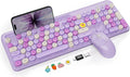 Wireless Keyboard and Mouse Combo, Purple, Round Keycaps, Tablet Holder | Full-size keyboard, typewriter-style design, 3-level DPI mouse, auto sleep, 2.4GHz for Mac Windows PC laptop, Trueque CK13 by Trueque