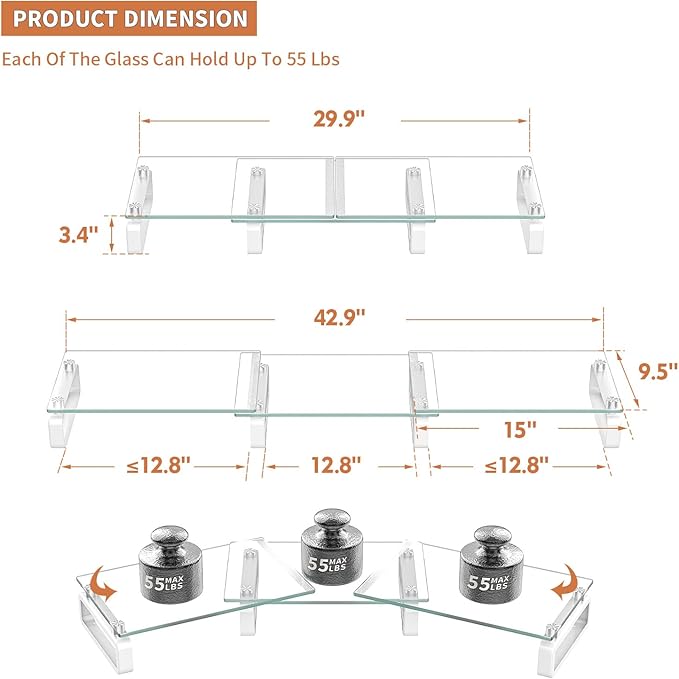 Hemudu Dual Monitor Stand, Computer Monitor Stand, Desktop Organizer, Monitor Stand Riser for PC, Computer, Laptop Clear HD02T-301 - Image 6