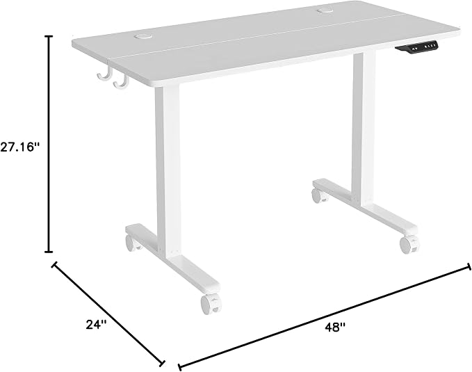 Cubiker Standing Desk, 48x24 Inches Sit Stand Home Office Desk, Electric Stand up Desk, Adjustable Desk with Splice Board, White Frame/White Top - Image 2