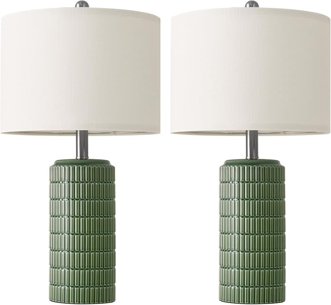 PoKat 24" Modern Ceramic Table Lamps Set of 2 for Bedroom, Green Bedside Lamps for Night Stands, Farmhouse House Decor Nightstand Table Lamps for Living Room End Table Green - Image 7