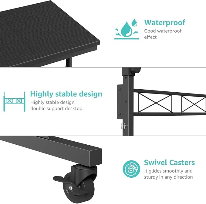 WINAZ Small Portable Rolling Standing Desk - 32 Inch Adjustable Height Mobile Teacher Podium on Wheels for Classroom, Stand Up Desks for Treadmill Walking Pad, Couch Sofa Side Laptop Table, Black - Image 9