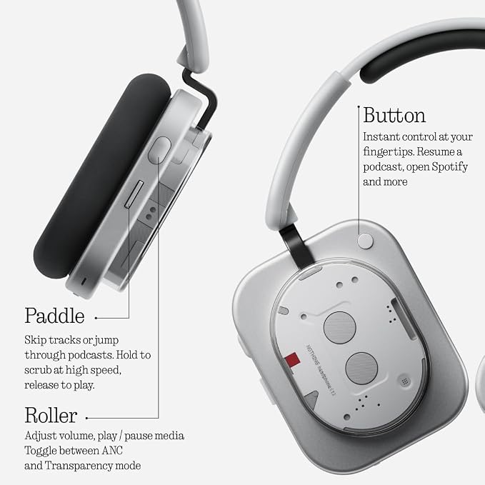 Nothing Headphone (1) Hybrid Active Noise Cancelling Headphones, Wireless Over-Ear Headphones with 6 Mics, 80Hrs Playtime, Hi-Res Audio, KEF-Tuned, Spatial Sound, Comfort Fit & Fast Charging White - Image 3
