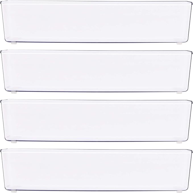 Simple Houseware Clear Drawer Organizer for Office Bin Desk Storage, 3.25"x 9.5", 4 Packs - Image 2