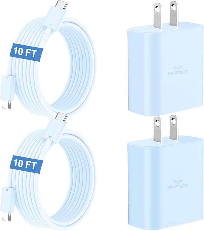 45W Super Fast Charger USB C Android Phone Type C Charger Fast Charging Block with 10FT Cord for Samsung Galaxy S26/S26 Ultra/S26+/S25 Ultra/S25/S24 Ultra/S24/S23 Ultra/S22/S21/S20/Note 10, Blue by Ubearkk