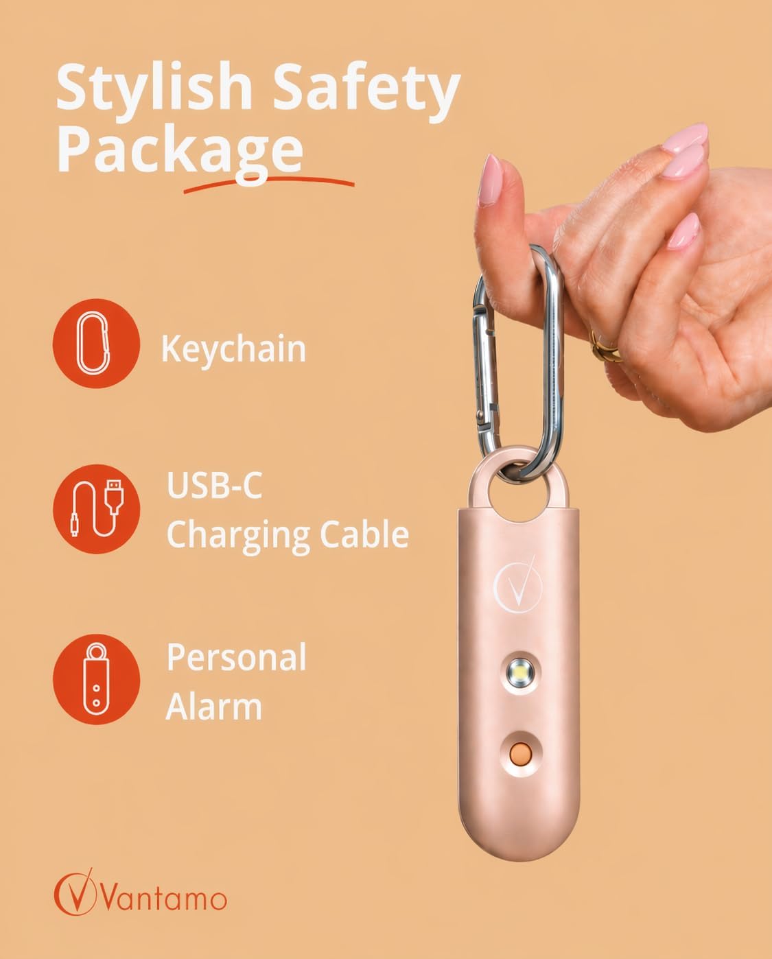 Vantamo Personal Alarm for Self Defense with Low Battery Notice, Strobe Light & Extra Loud 130 dB Double Speakers Safety Keychain Set for Women, Rechargeable Panic Button for Womens Self Defense - Image 4