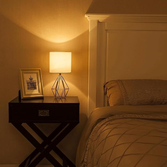 Gold Small Table Lamp Set of 2, Modern Bedside Nightstand Lamps with Geometric Metal Base White Fabric Shade, Cute Desk Lamp for Living Room Bedroom - Image 7