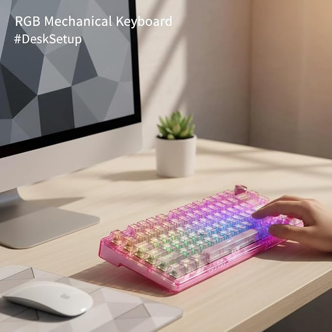 RisoPhy Wireless Mechanical Gaming Keyboard, Tri-Mode, RGB Backlit, Pink | Bluetooth/Wireless/Wired, Transparent Keyboard Clear, 81-Key Hot-Swappable Anti-Ghosting Compatible for Computer, PC/Mac - Image 5