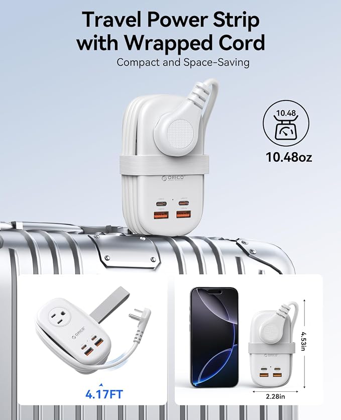 ORICO 65W GaN Travel Power Strip with Flat Plug and 4FT Extension Cord | 7-in-1 Charging Ports (3 AC Outlets/2 USB-A/2 USB-C), Fast Charger for MacBook Pro/Air, iPad Pro, iPhone 17/16/15- AP3 - Image 5