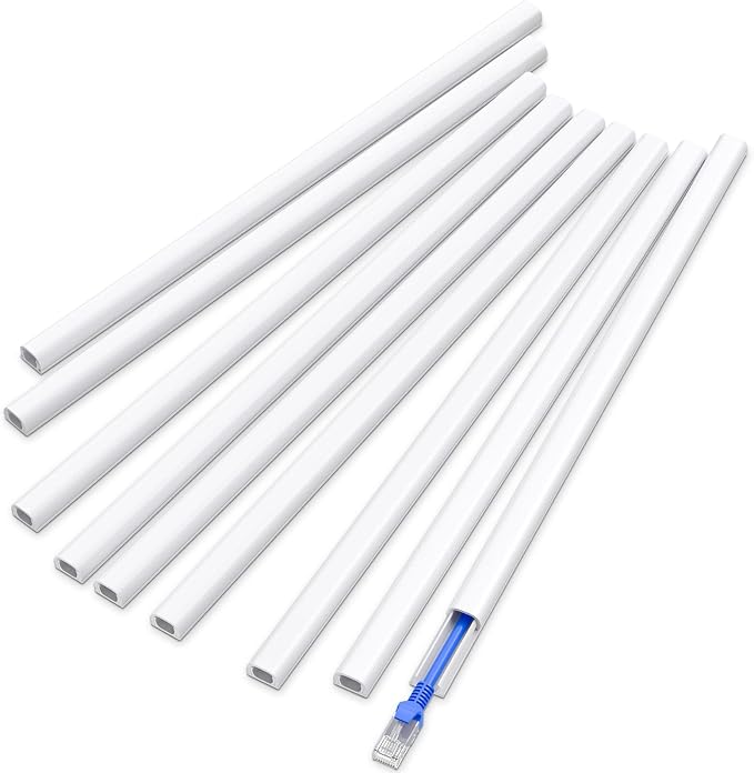 Delamu 128in Cord Hider for 1 Cord, Self-Adhesive Cord Covers for Wires on Wall, Easier Install Wire Covers for Cords on Wall, Cable Wire Hider, Cable Cover Management Raceway, W0.48 H0.3in, White by DELAMU