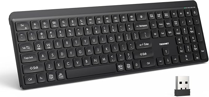 TECKNET Bluetooth Keyboard Rechargeable, 2.4G Wireless Keyboard Full Size | Quiet Typing, Ergonomic Cordless Silent Computer Keyboard, Spill-Resistant,, Stable Connection for PC/Laptop/Computer by Tecknet
