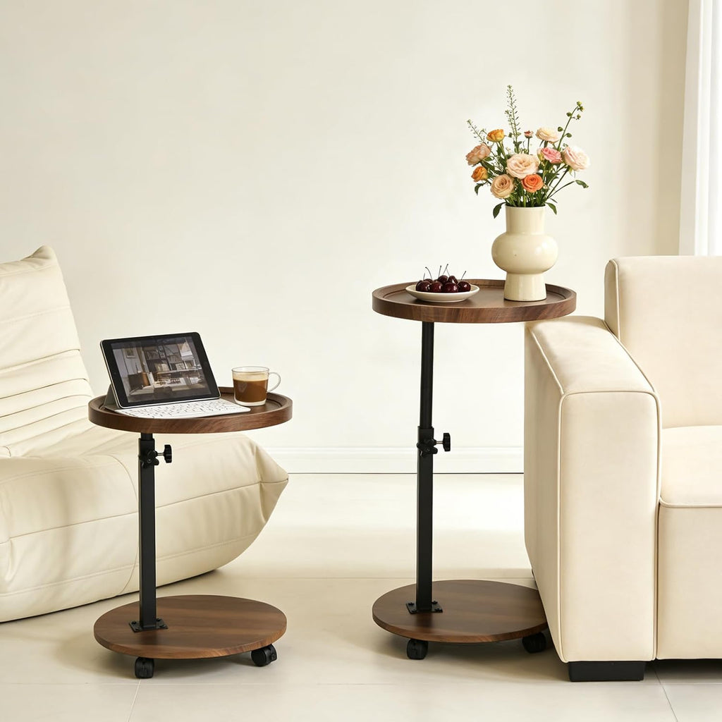 C Table End Table Adjustable Height, Couch Tables That slide under for Small Spaces, 360°Swivel TV Tray Table, C Shaped Side Tables Living Room and Bedroom for Sofa, Bed, Chair, Snack (Walnut Brown) - Image 3