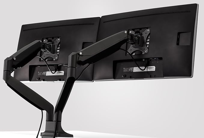 Mount-It! Dual Monitor Arm Mount | Desk Stand | Two Articulating Gas Spring Height Adjustable Arms | Fits 2 x 24 27 29 30 32 Inch VESA 75 100 Compatible Screens | C-Clamp and Grommet Bases (Black) - Image 10