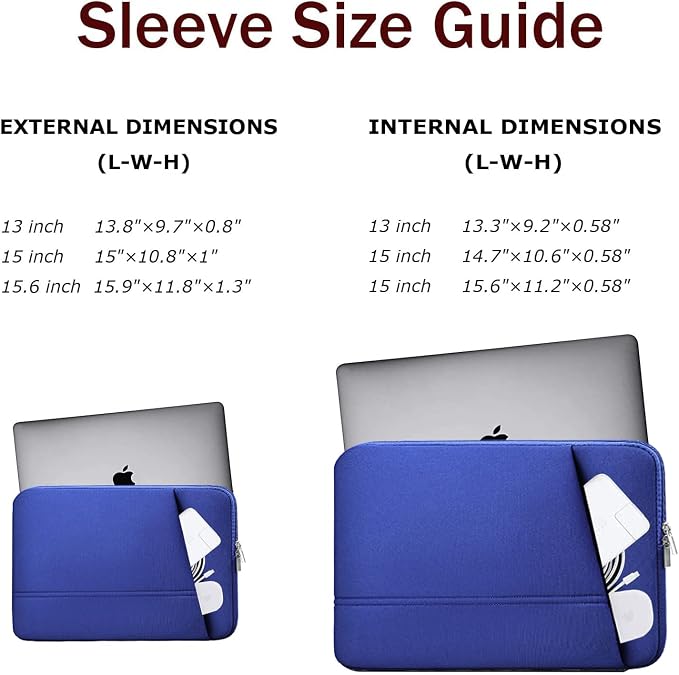 TEDNETGO 15.6 Inch Laptop Sleeve, Durable Neoprene Case with Pockets, Protective Carrying Bag for Dell, Lenovo, Asus, Blue - Image 3
