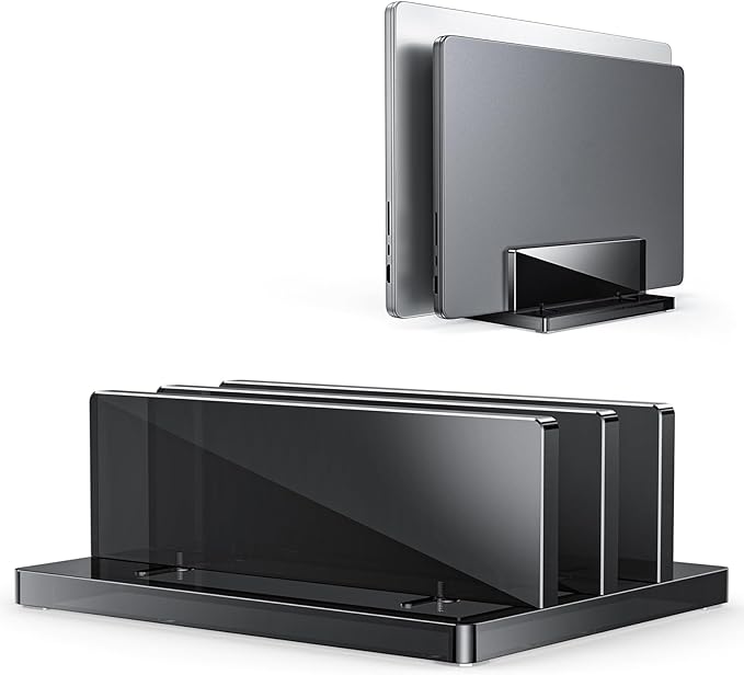 OMOTON Vertical Laptop Stand, Black Acrylic Dual Holder for MacBook Gaming | Adjustable Width 0.43-1.38", Black Acrylic Dual Slot Stand for Desk, Compatible with MacBook Pro/Air HP Gaming up to 17" by OMOTON