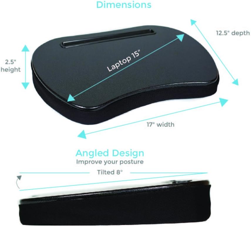 Sofia + Sam Mini Lap Desk with Memory Foam Cushion | Tablet Slot and Handle | Fits Laptops Up to 15" | Tablets Up to 9.6" | Black | Portable Travel Desk | Reading Writing and Coloring - Image 5